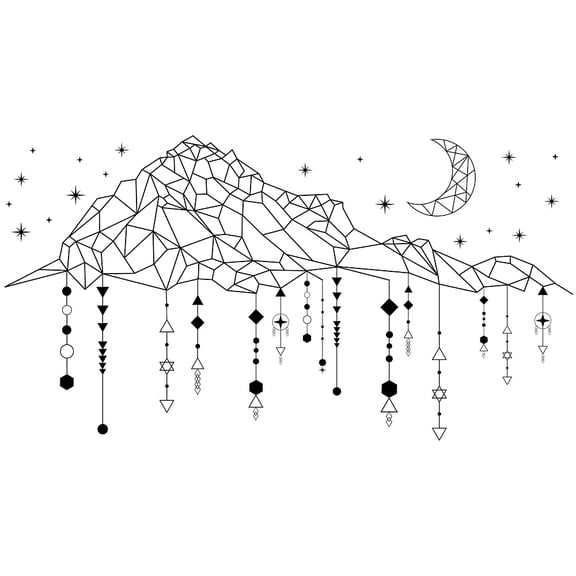 PVC Wall Stickers for Wall Decoration Mountain Moon Stars Pattern Black 270x980mm