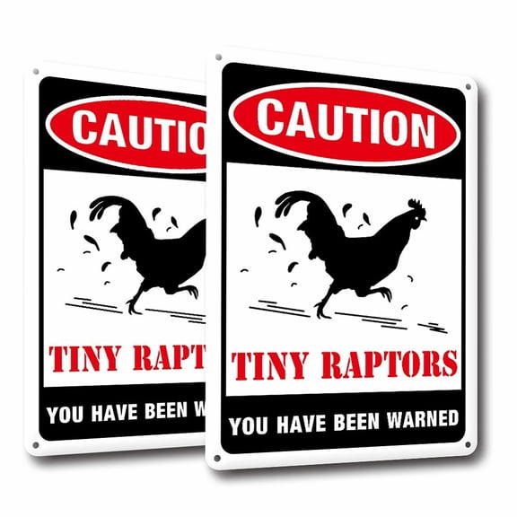 PVC Warning Sign Rectangle with Word CAUTION TINY RAPTORS YOU HAVE BEEN WARNED Rooster Pattern 18x25x0.2cm