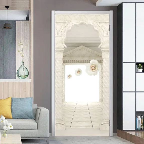 PVC Waterproof Door Sticker White Wood Self-adhesive Wallpaper Doors Renovation Living Room Bedroom