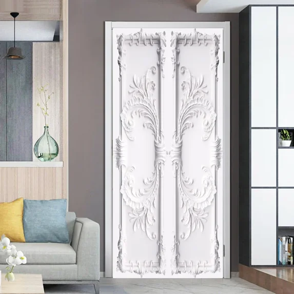 PVC Waterproof Door Sticker White Wood Self-adhesive Wallpaper Doors Renovation Living Room Bedroom