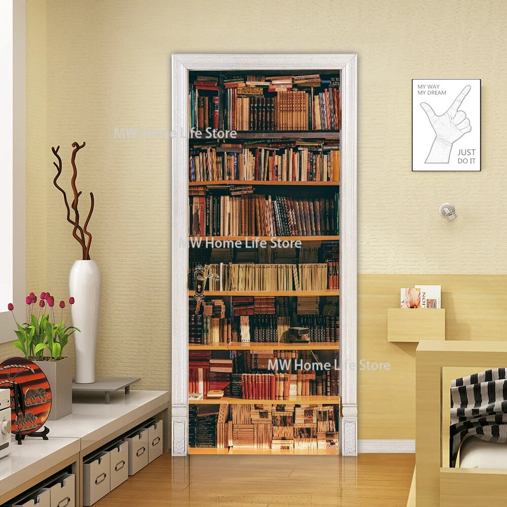 PVC Waterproof Selfadhesive Bookshelf Door Stickers Living Room