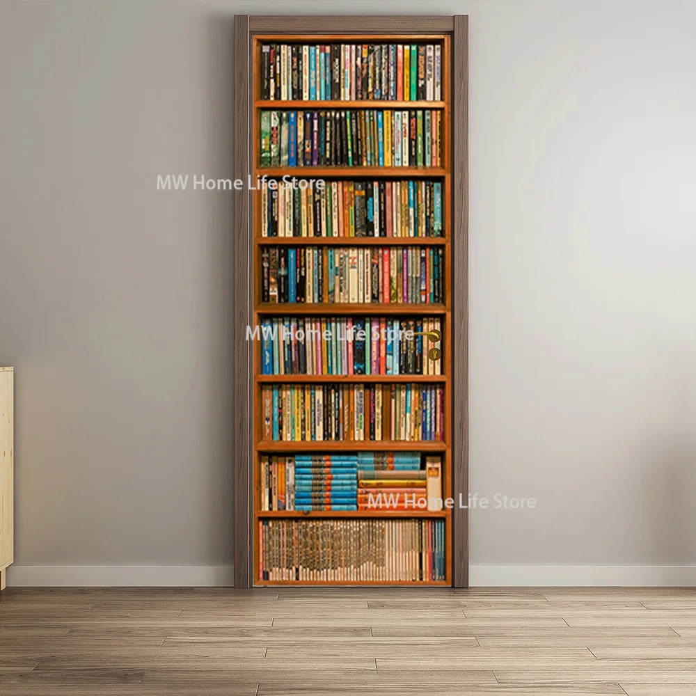 PVC Waterproof Selfadhesive Bookshelf Door Stickers Living Room