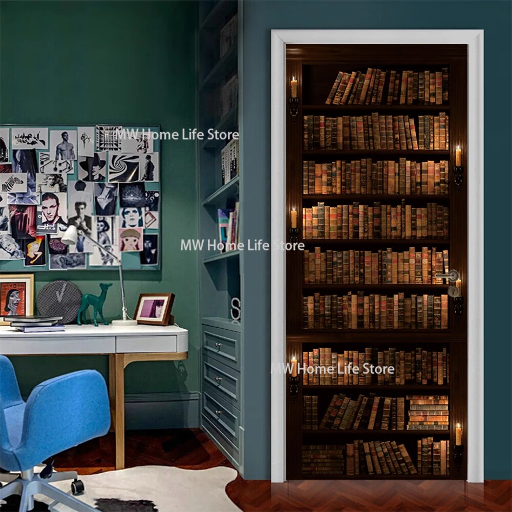 PVC Waterproof Selfadhesive Bookshelf Door Stickers Living Room