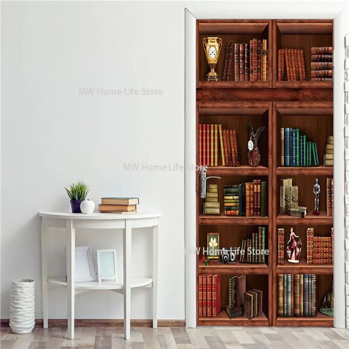 PVC Waterproof Selfadhesive Bookshelf Door Stickers Living Room
