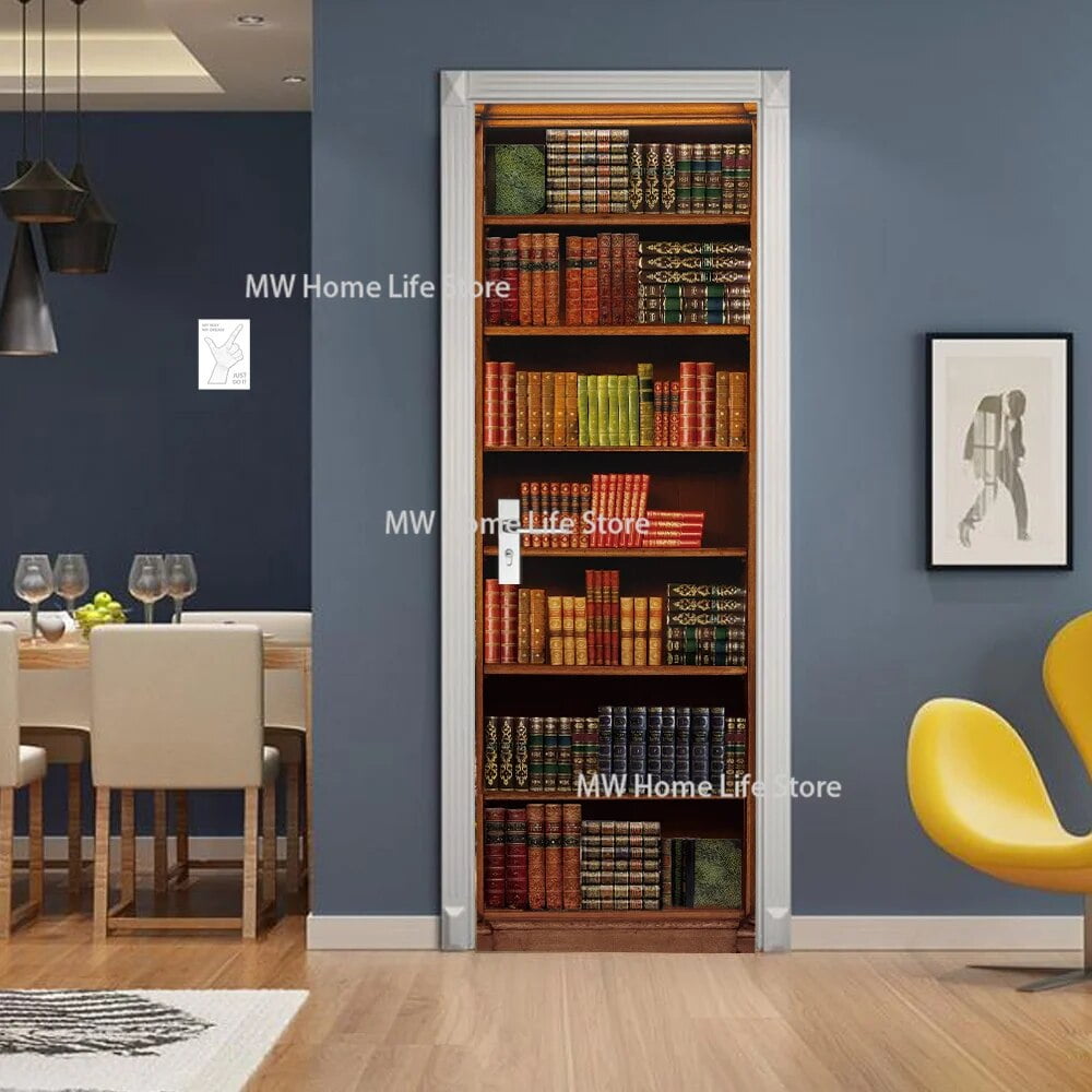 PVC Waterproof Selfadhesive Bookshelf Door Stickers Living Room