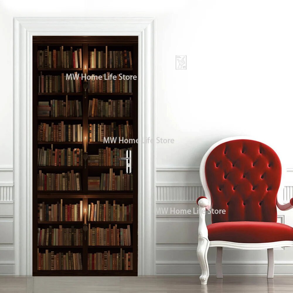PVC Waterproof Selfadhesive Bookshelf Door Stickers Living Room