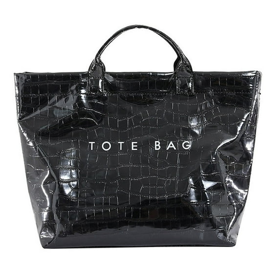 PVC Waterproof Tote Bag for Women, Snake Skin Print Purse, Clear Plastic Tote Bag, Tear-Proof Large-Capacity Stylish Shopping Bag (1PC, Black)
