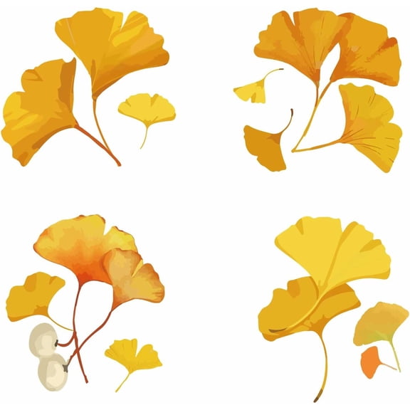 PVC Window Static Sticker Flat Round Shape for Window or Stairway Home Decoration Ginkgo Leaf 160x160mm 4pcs/set diy