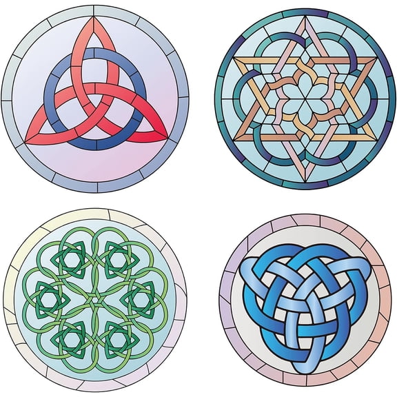 PVC Window Static Sticker for Home Decoration Square Nordic Pagan Pattern 16x16x0.03cm 2pcs/style 4 styles 8pcs/set