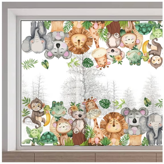 PVC Window Static Stickers Rectangle Shape for Window Decoration Animals 380x1160mm DIY