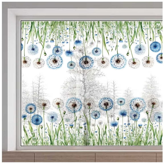 PVC Window Static Stickers Rectangle Shape for Window Decoration Dandelion 380x1160mm DIY