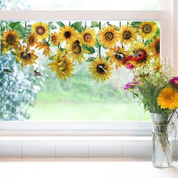 PVC Window Static Stickers Rectangle Shape for Window Decoration Flower 380x1160mm