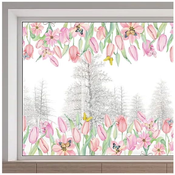 PVC Window Static Stickers Rectangle Shape for Window Decoration Flower for DIY 380x1160mm