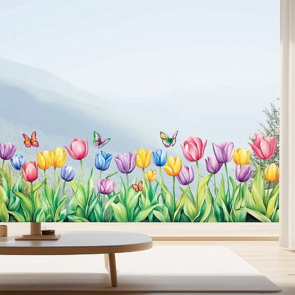 PVC Window Static Stickers Rectangle Shape for Window Decoration Tulip 380x1160mm DIY