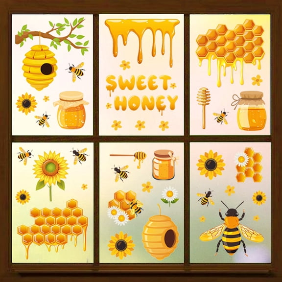 PVC Window Static Stickers Rectangle for Window Decoration Bees 200x300mm 9pcs/set