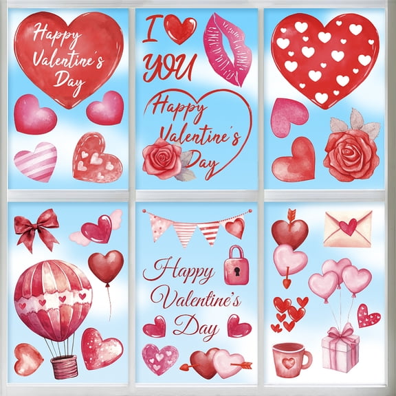 PVC Window Static Stickers Rectangle for Window Decoration Heart 200x300mm 9pcs/set DIY