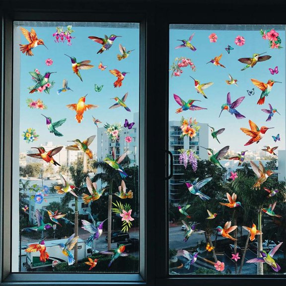 PVC Window Static Stickers Rectangle for Window Decoration Hummingbird 200x300mm 9pcs/set