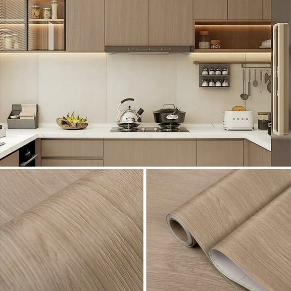 PVC Wood‑Grain Self‑Adhesive Wallpaper – Peel‑and‑Stick Waterproof Vinyl Liner Removable Easy Install Rustic Wood‑Look Roll 23.6"×118.1" for Kitchen, Furniture Wall