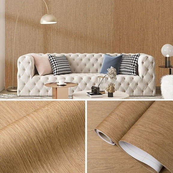 PVC Wood‑Grain Self‑Adhesive Wallpaper – Peel‑and‑Stick Waterproof Vinyl Liner Removable Easy Install Rustic Wood‑Look Roll 23.6"×118.1" for Kitchen, Furniture Wall