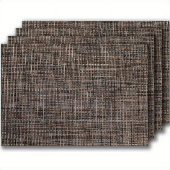 PVC Woven Placemats 4pcs Wipeable Indoor Outdoor Table Mats Washable Vinyl Place Mats for Dining Table Set of 4-Black Brown