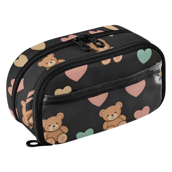 PVC Zipper Pencil Pouch Bear Heart Waterproof Stationery Organizer Bag Cute Large Capacity Pencil Case for School Travel