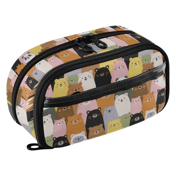 PVC Zipper Pencil Pouch Bear Waterproof Stationery Organizer Bag Cute Large Capacity Pencil Case for School Travel