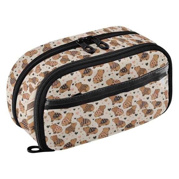 PVC Zipper Pencil Pouch Bears Hearts White Waterproof Stationery Organizer Bag Cute Large Capacity Pencil Case