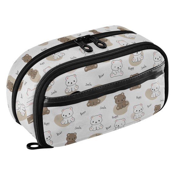 PVC Zipper Pencil Pouch Happy Little Bear Waterproof Stationery Organizer Bag Cute Large Capacity Pencil Case for School Travel