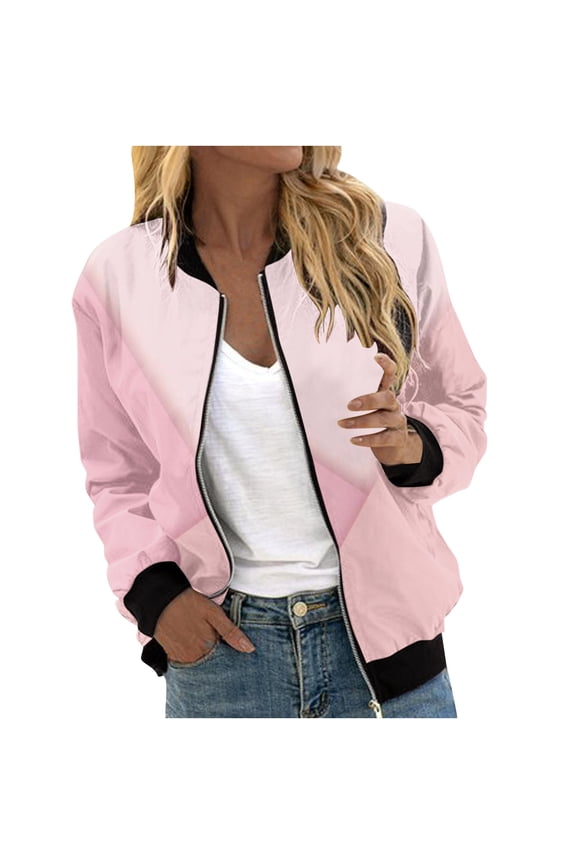Trendy Jackets for Women Clearance Bomber Jacket Long Sleeve Casual Coat Zip Up Outerwear Windbreaker with Pockets M