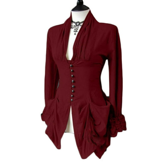 PVCS Trendy Jackets for Women Clearance Long Sleeve Lace Trim Shirts Button Up Vintage Irregular Tailcoat Outwear XL