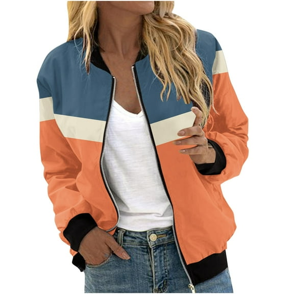 PVCS Trendy Jackets for Women Zipper Bomber Jackets Lightweight Outerwear Windbreaker with Pocket M