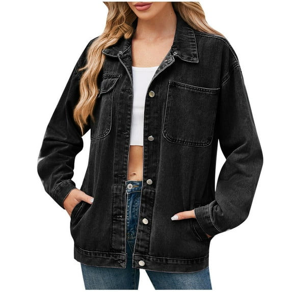 PVCS Women's Casual Jackets Clearance Denim Jacket Solid Oversized Button Down Shacket Jacket Coat with Pockets S