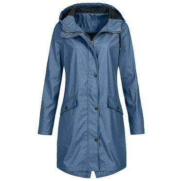 PVCS Women's Casual Jackets Clearance Hooded Trench Coat Solid Rain Jacket Outdoor Hooded Windproof Long Coat L