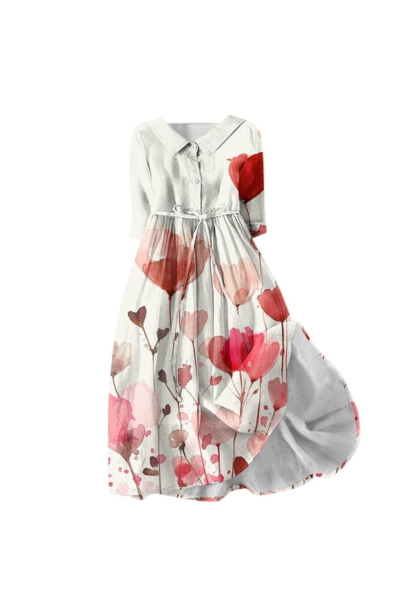 Womens Autumn Winter Casual Dresses Bohemian Flowy Dress with Waist Band Beach Sun Dress