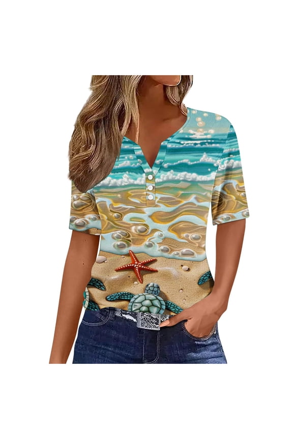 Womens Tops Summer Tops for Women Vacation Trendy V Neck Short Sleeve Shirts Casual Loose Spring Vintage Floral Print Comfy Tunic Clothes