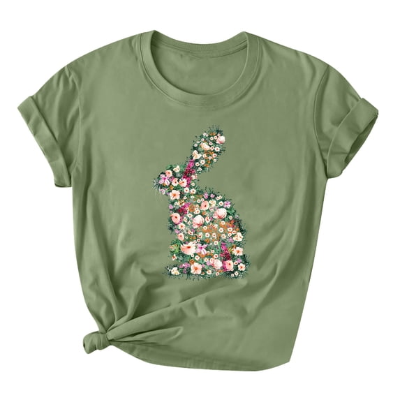 PVCS Womens Tops Easter Women's Printed Short Sleeved Round Neck Shirt