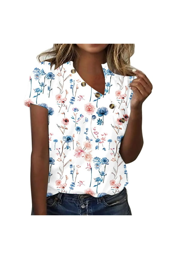 Womens Tops Fashion Women Summer Solid V-Neck T-Shirt Short Sleeve Casual Blouse Tops