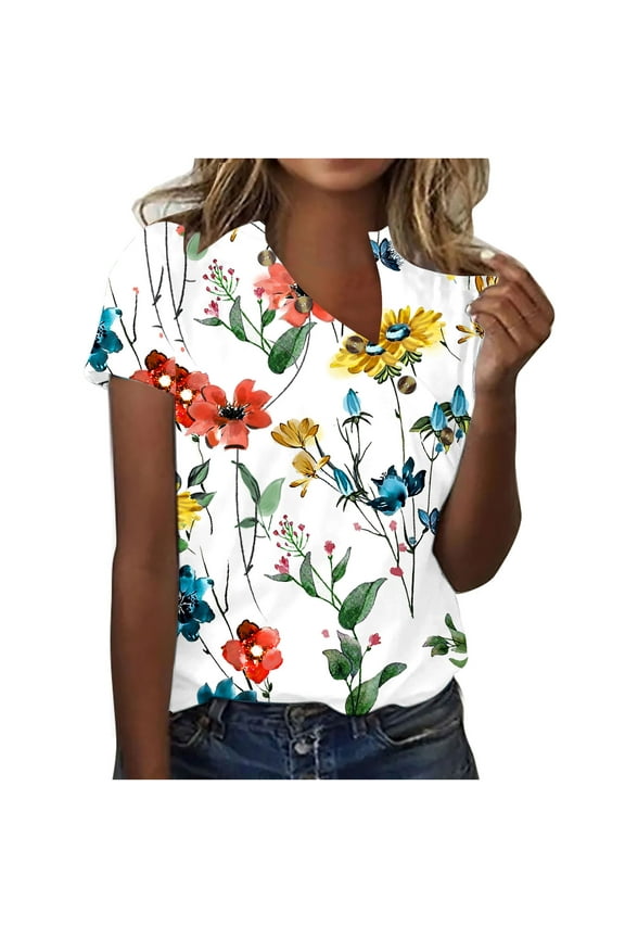 Womens Tops Fashion Women Summer Solid V-Neck T-Shirt Short Sleeve Casual Blouse Tops
