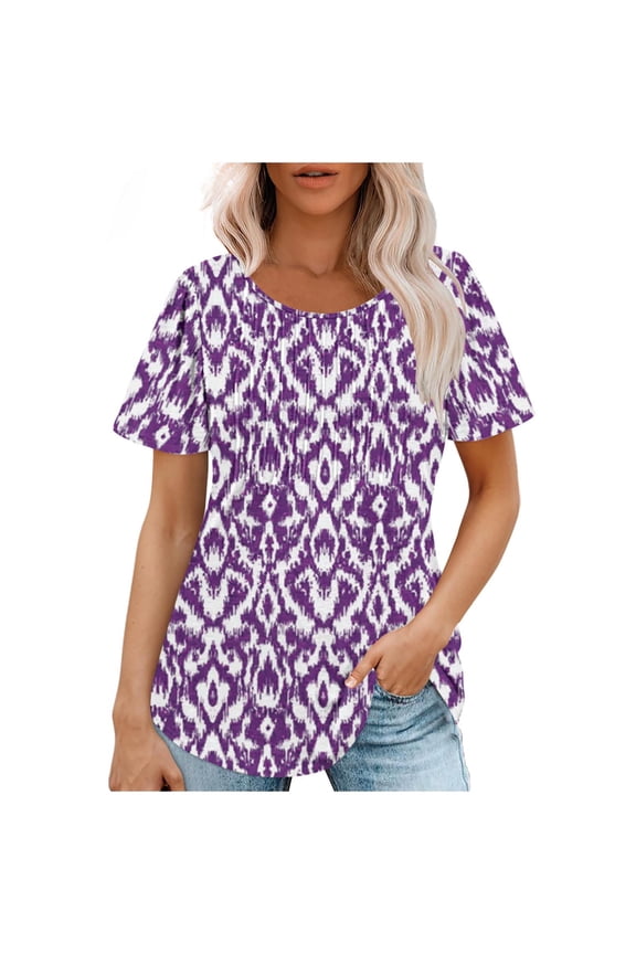 Womens Tops Fashionable Women's Casual Short Sleeved Loose Round Neck Printed Top