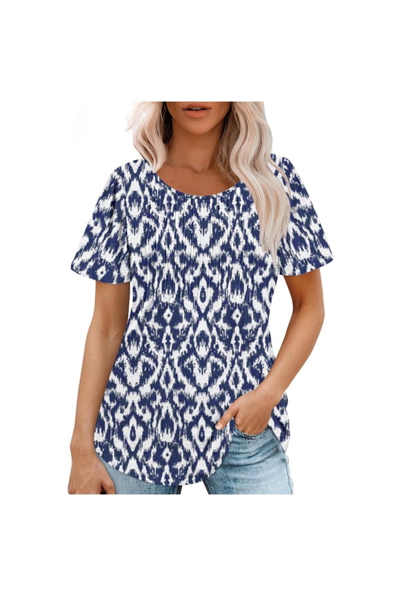 Womens Tops Fashionable Women's Casual Short Sleeved Loose Round Neck Printed Top