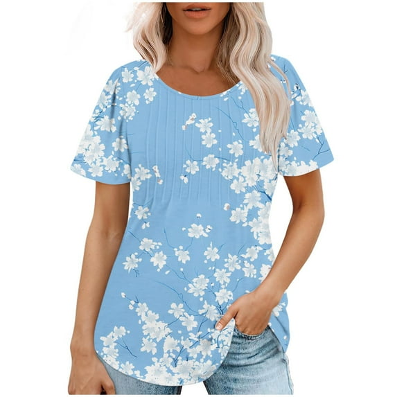 PVCS Womens Tops Fashionable Women's Casual Short Sleeved Loose Round Neck Printed Top