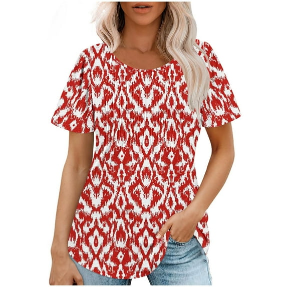 PVCS Womens Tops Clearance Under $5 Fashionable Women's Casual Short Sleeved Loose Round Neck Printed Top
