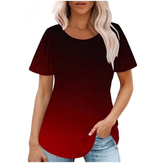 PVCS Womens Tops Clearance Under $5 Fashionable Women's Casual Short Sleeved Loose Round Neck Printed Top