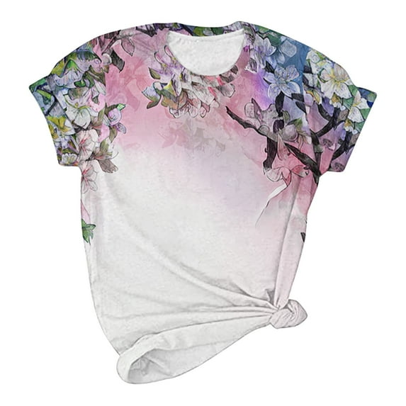 PVCS Womens Tops Clearance Under $5 Women Fashion Summer Sexy Printed Regular Women Short Sleeves Round Neck