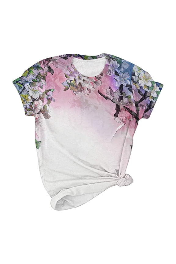 Womens Tops Women Fashion Summer Sexy Printed Regular Women Short Sleeves Round Neck