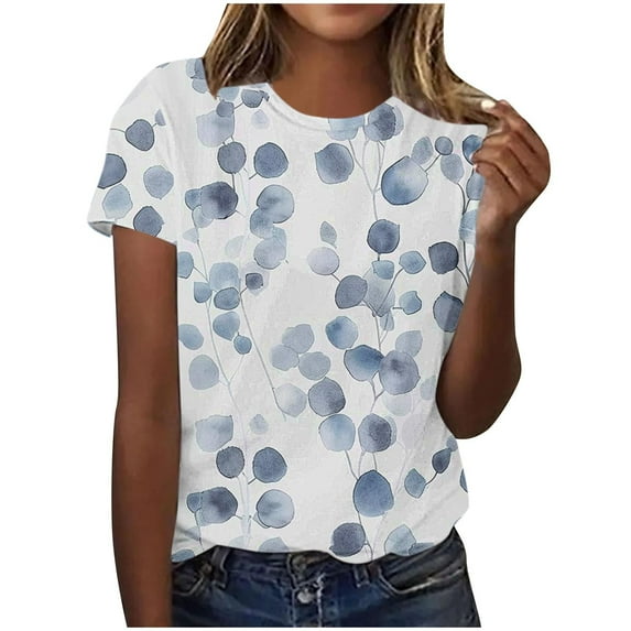 PVCS Womens Tops Women Fashion Summer Sexy Printed Regular Women Short Sleeves Round Neck