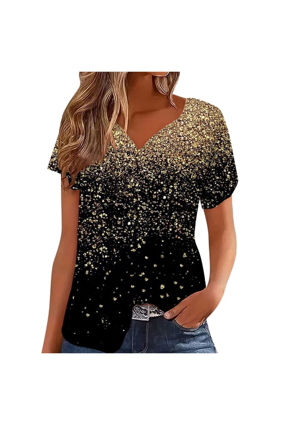 Womens Tops Women Plus Size Short Sleeves V-Neck Print Blouse Pullover Tops Short Sleeve Blouses