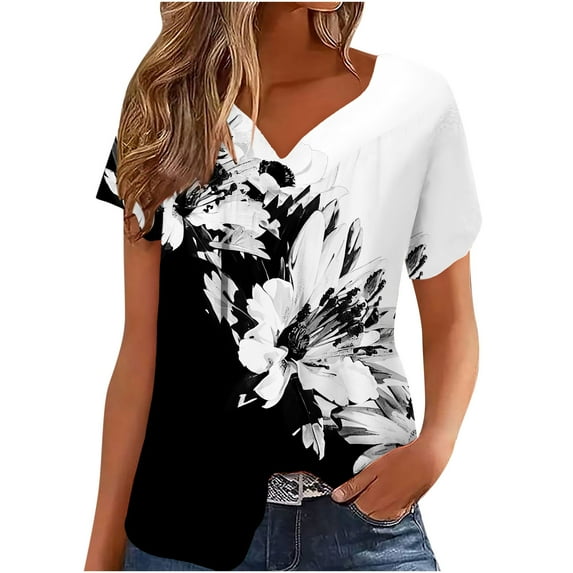 PVCS Womens Tops Women Plus Size Short Sleeves V-Neck Print Blouse Pullover Tops Short Sleeve Blouses