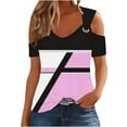 thumbnail image 1 of PVCS Womens Tops Women Summer Sexy T- Shirt Cold Shoulder Pullover Blouse V-Neck Short Sleeve Print Tops, 1 of 5
