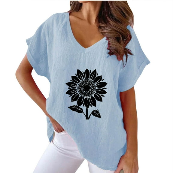 PVCS Womens Tops Women V-neck Print T- Fashion Comfortable Female Blouses Tops